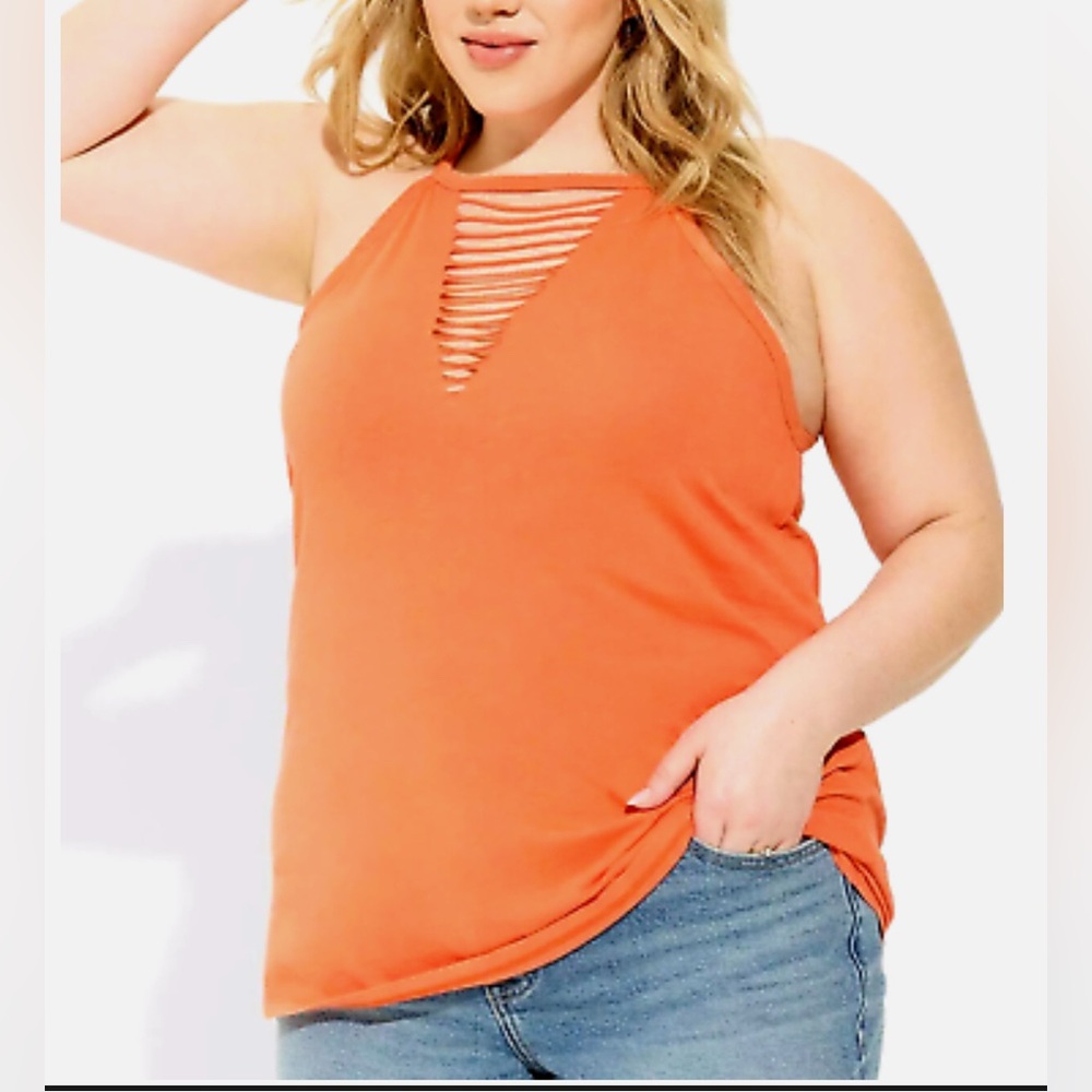 Torrid 2 Orange Slashed High Neckline Cotton Slub Knit Tank Top size 2X - Picture 1 of 5